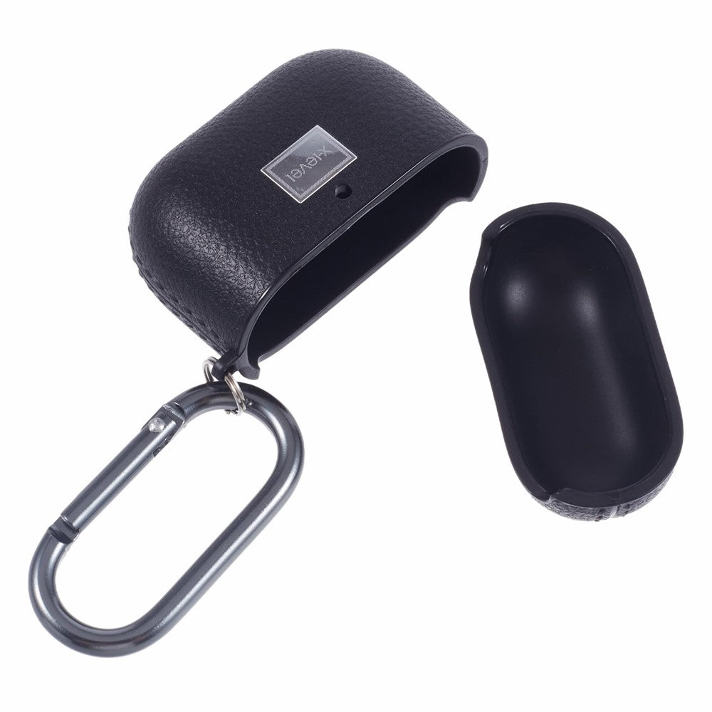 X-LEVEL Compatible With  AirPods 5 / 4 Earphone Case Litchi Texture PU Leather TPU Cover with Carabiner - Black