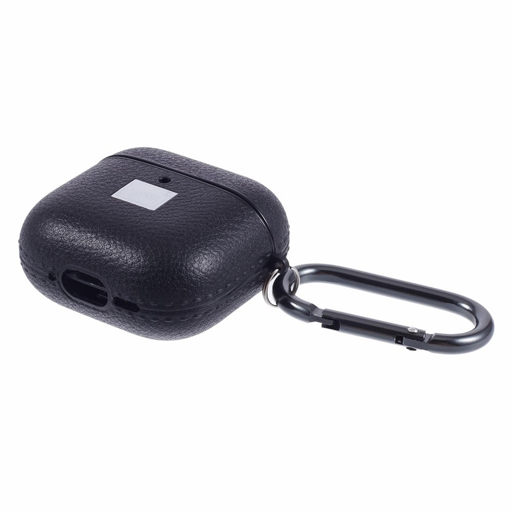 X-LEVEL Compatible With  AirPods 5 / 4 Earphone Case Litchi Texture PU Leather TPU Cover with Carabiner - Black