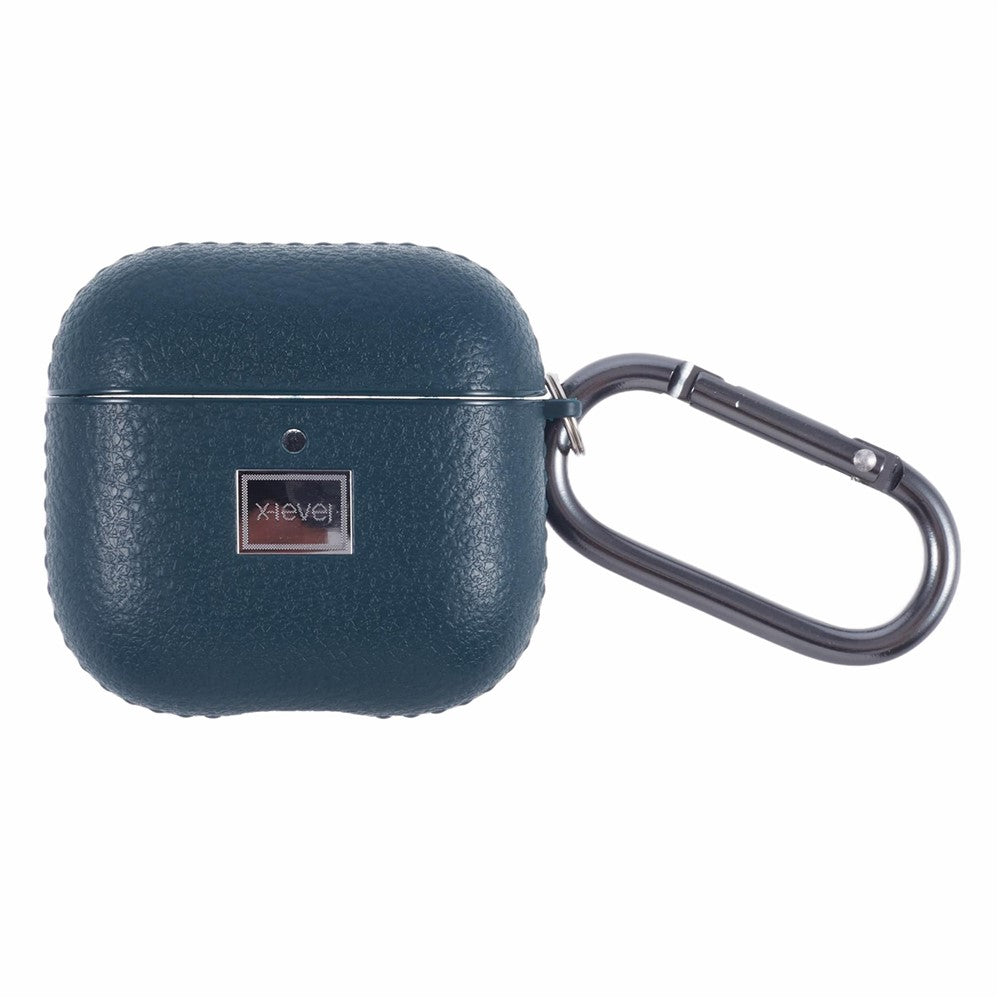 X-LEVEL Compatible With  AirPods 5 / 4 Earphone Case Litchi Texture PU Leather TPU Cover with Carabiner - Green