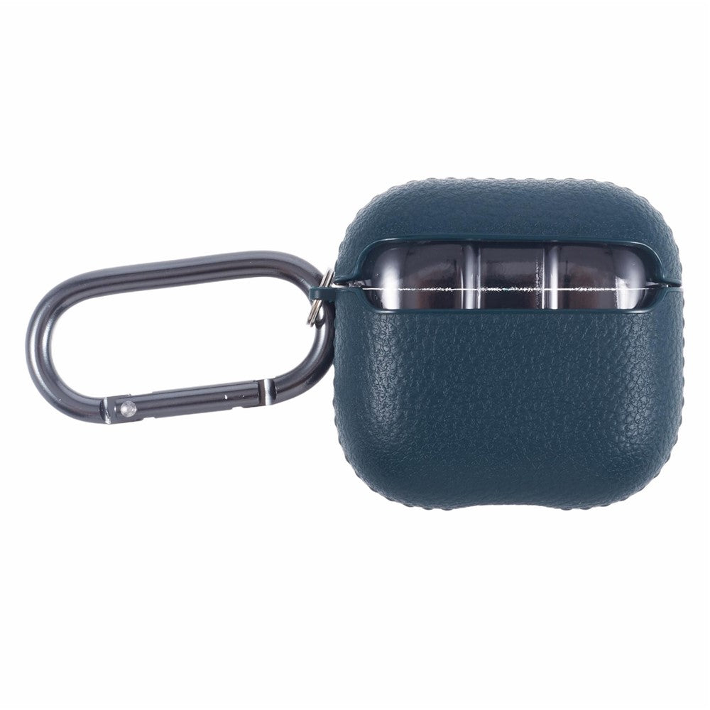 X-LEVEL Compatible With  AirPods 5 / 4 Earphone Case Litchi Texture PU Leather TPU Cover with Carabiner - Green
