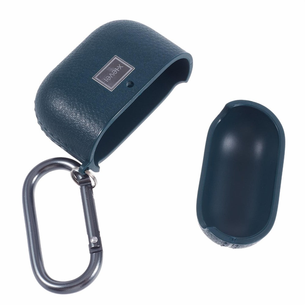 X-LEVEL Compatible With  AirPods 5 / 4 Earphone Case Litchi Texture PU Leather TPU Cover with Carabiner - Green