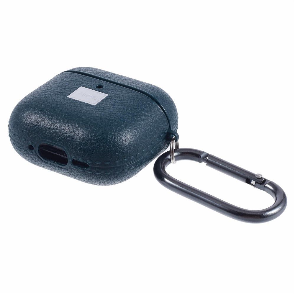 X-LEVEL Compatible With  AirPods 5 / 4 Earphone Case Litchi Texture PU Leather TPU Cover with Carabiner - Green