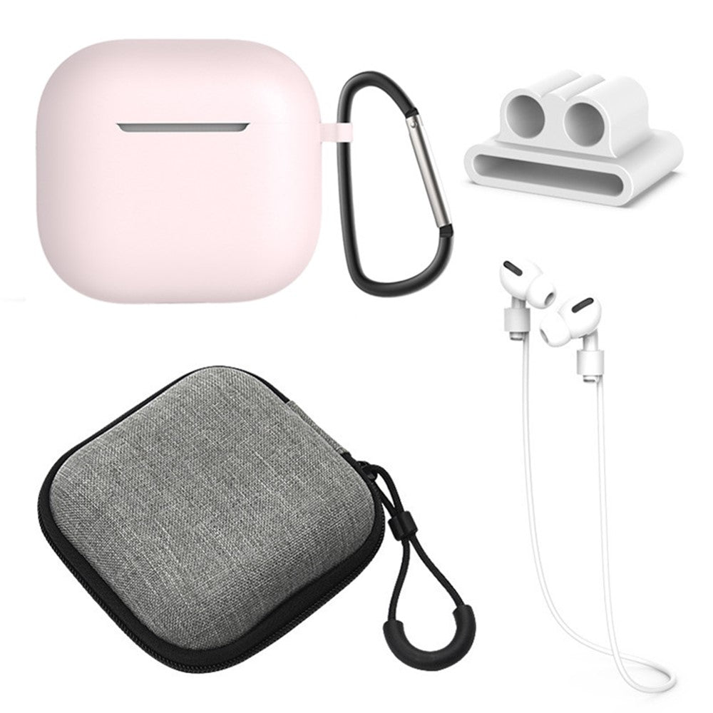 5Pcs Accessory Kit Compatible With  AirPods 5 / 4 Silicone Case + Storage Box + Neck Strap + Earphone Holder + Keychain - Pink
