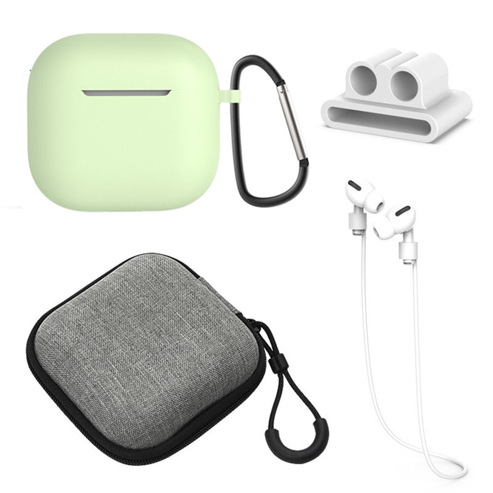 5Pcs Accessory Kit Compatible With  AirPods 5 / 4 Silicone Case + Storage Box + Neck Strap + Earphone Holder + Keychain - Matcha Green