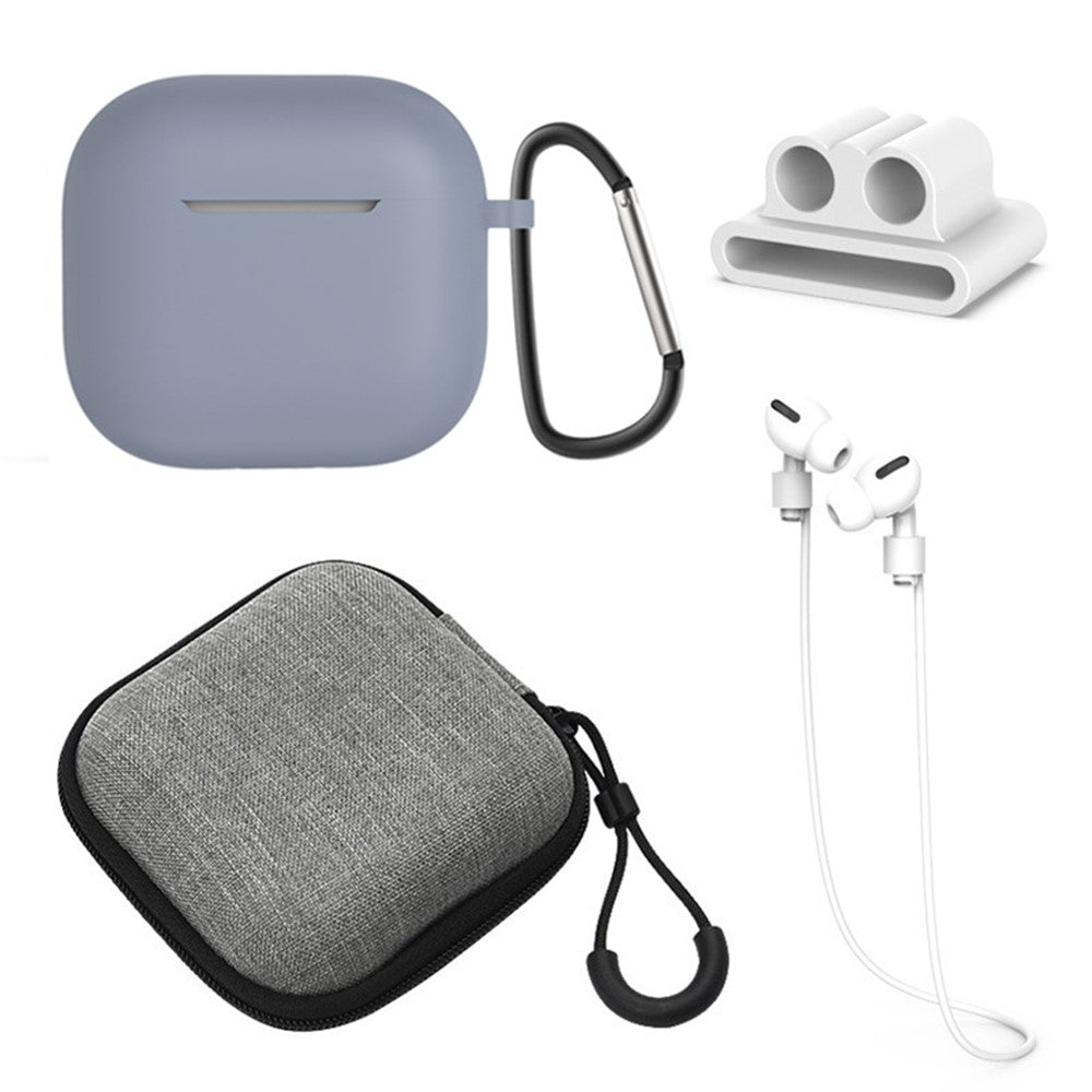 5Pcs Accessory Kit Compatible With  AirPods 5 / 4 Silicone Case + Storage Box + Neck Strap + Earphone Holder + Keychain - Lavender Grey