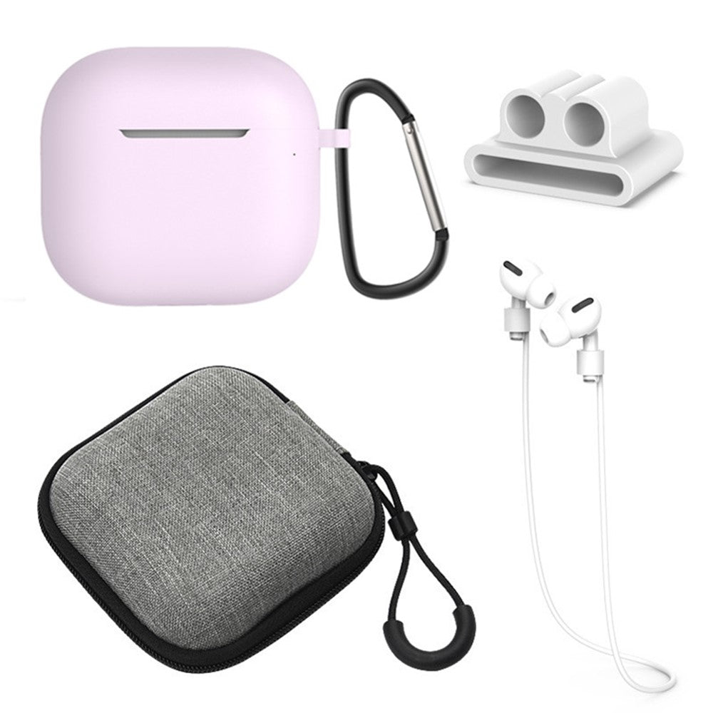 5Pcs Accessory Kit Compatible With  AirPods 5 / 4 Silicone Case + Storage Box + Neck Strap + Earphone Holder + Keychain - Purple