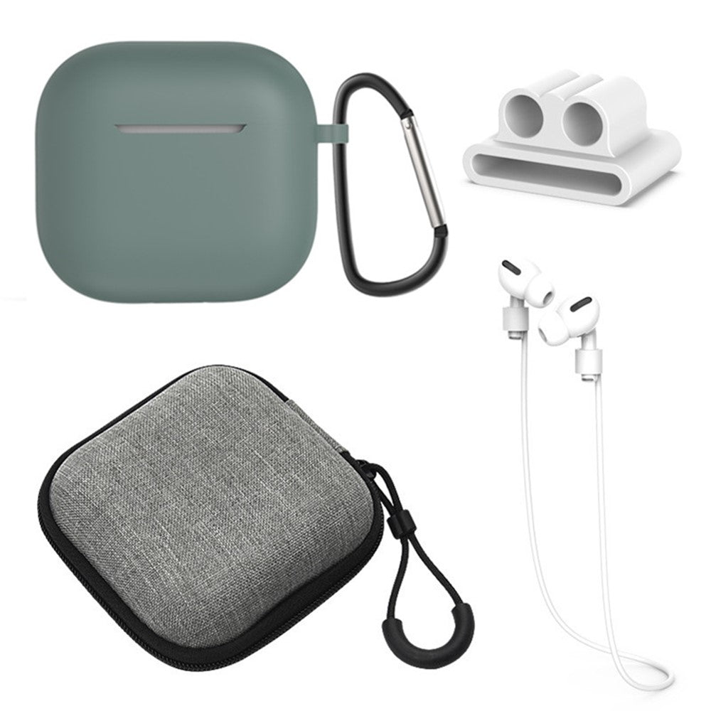 5Pcs Accessory Kit Compatible With  AirPods 5 / 4 Silicone Case + Storage Box + Neck Strap + Earphone Holder + Keychain - Midnight Green