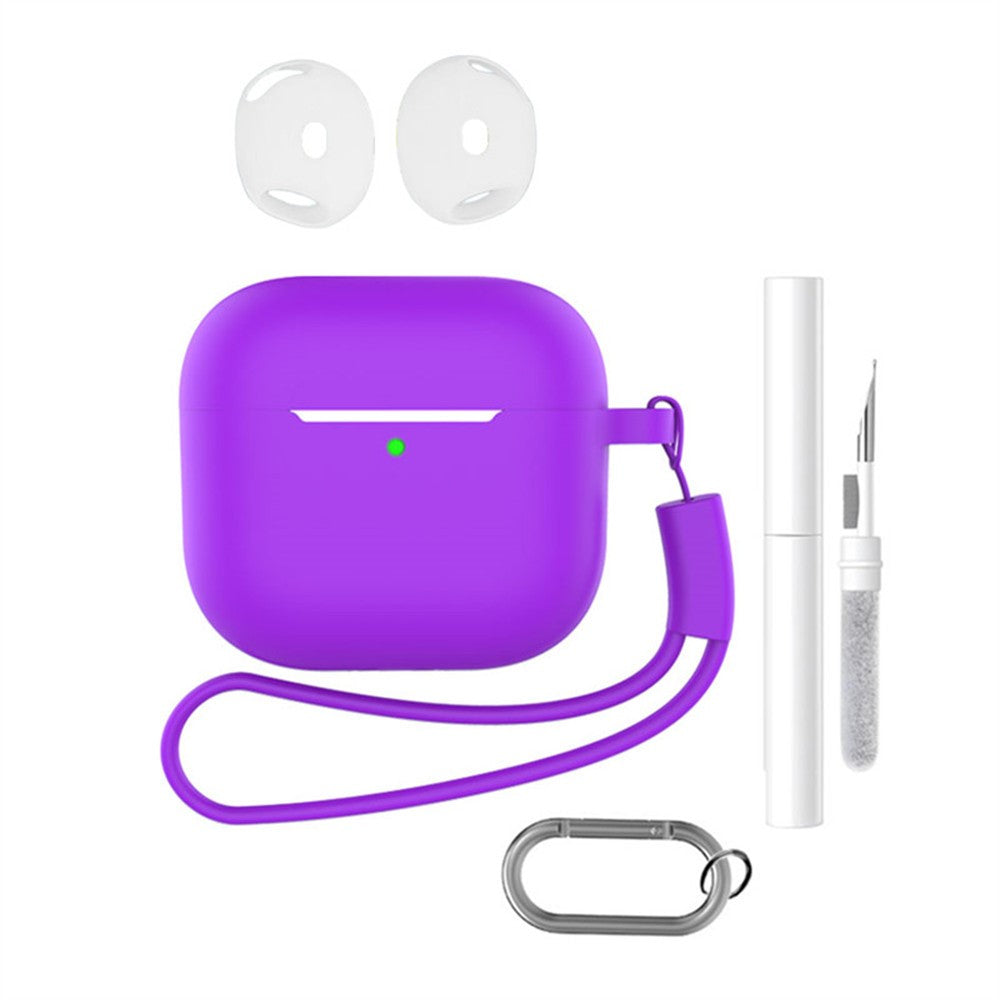 Compatible With  AirPods 5 / 4 Earphone Silicone Case Set with Anti-Lost Keychain, Strap, Ear Tips, Cleaning Pen - Purple