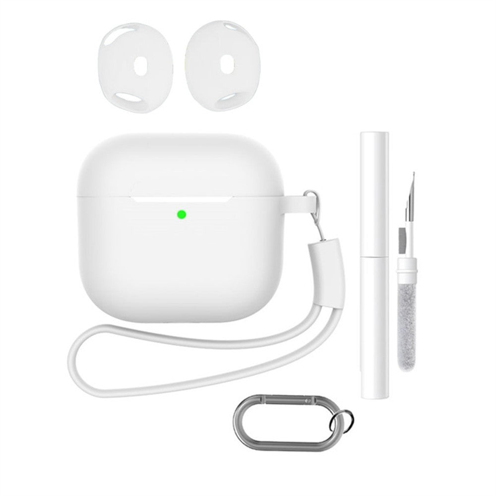 Compatible With  AirPods 5 / 4 Earphone Silicone Case Set with Anti-Lost Keychain, Strap, Ear Tips, Cleaning Pen - White
