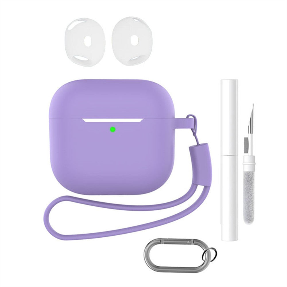 Compatible With  AirPods 5 / 4 Earphone Silicone Case Set with Anti-Lost Keychain, Strap, Ear Tips, Cleaning Pen - Violet