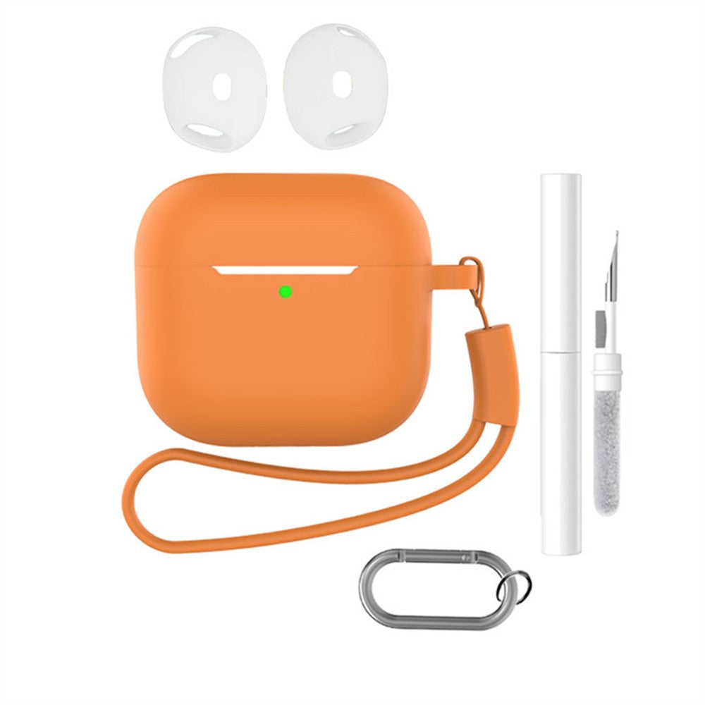 Compatible With  AirPods 5 / 4 Earphone Silicone Case Set with Anti-Lost Keychain, Strap, Ear Tips, Cleaning Pen - Orange