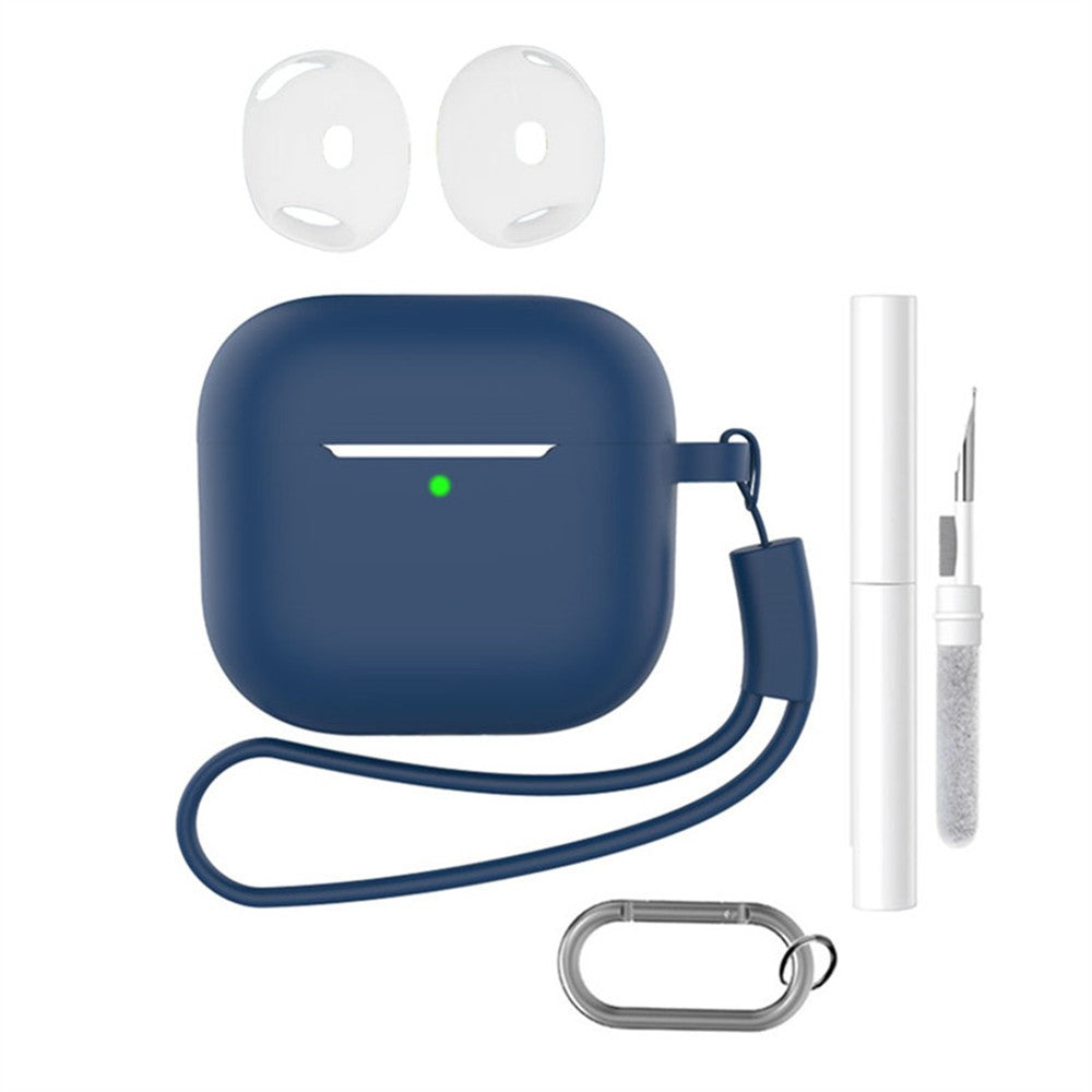 Compatible With  AirPods 5 / 4 Earphone Silicone Case Set with Anti-Lost Keychain, Strap, Ear Tips, Cleaning Pen - Midnight Blue