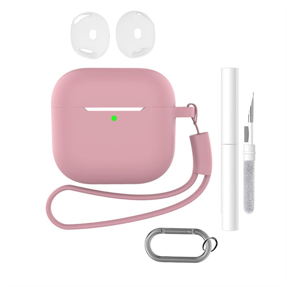 Compatible With  AirPods 5 / 4 Earphone Silicone Case Set with Anti-Lost Keychain, Strap, Ear Tips, Cleaning Pen - Bean Pink