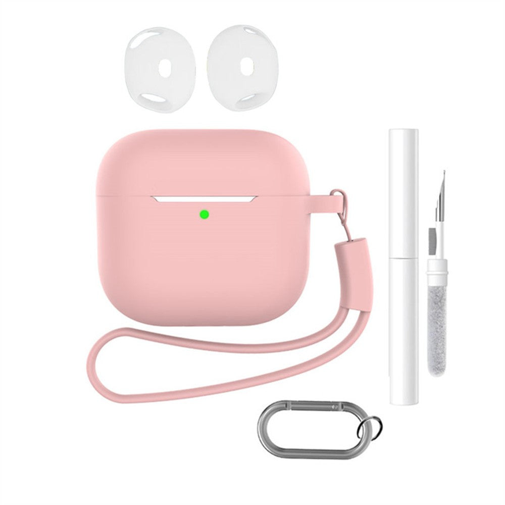 Compatible With  AirPods 5 / 4 Earphone Silicone Case Set with Anti-Lost Keychain, Strap, Ear Tips, Cleaning Pen - Pink