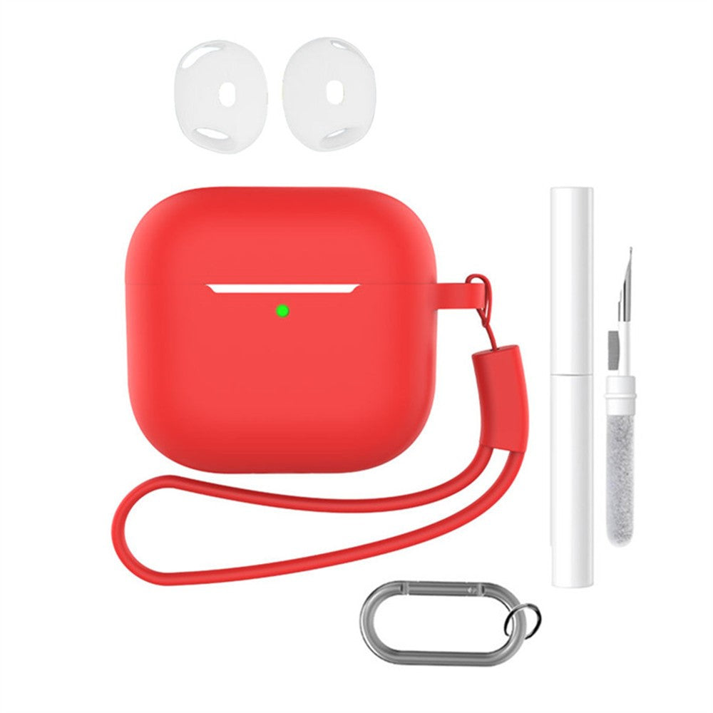Compatible With  AirPods 5 / 4 Earphone Silicone Case Set with Anti-Lost Keychain, Strap, Ear Tips, Cleaning Pen - Red