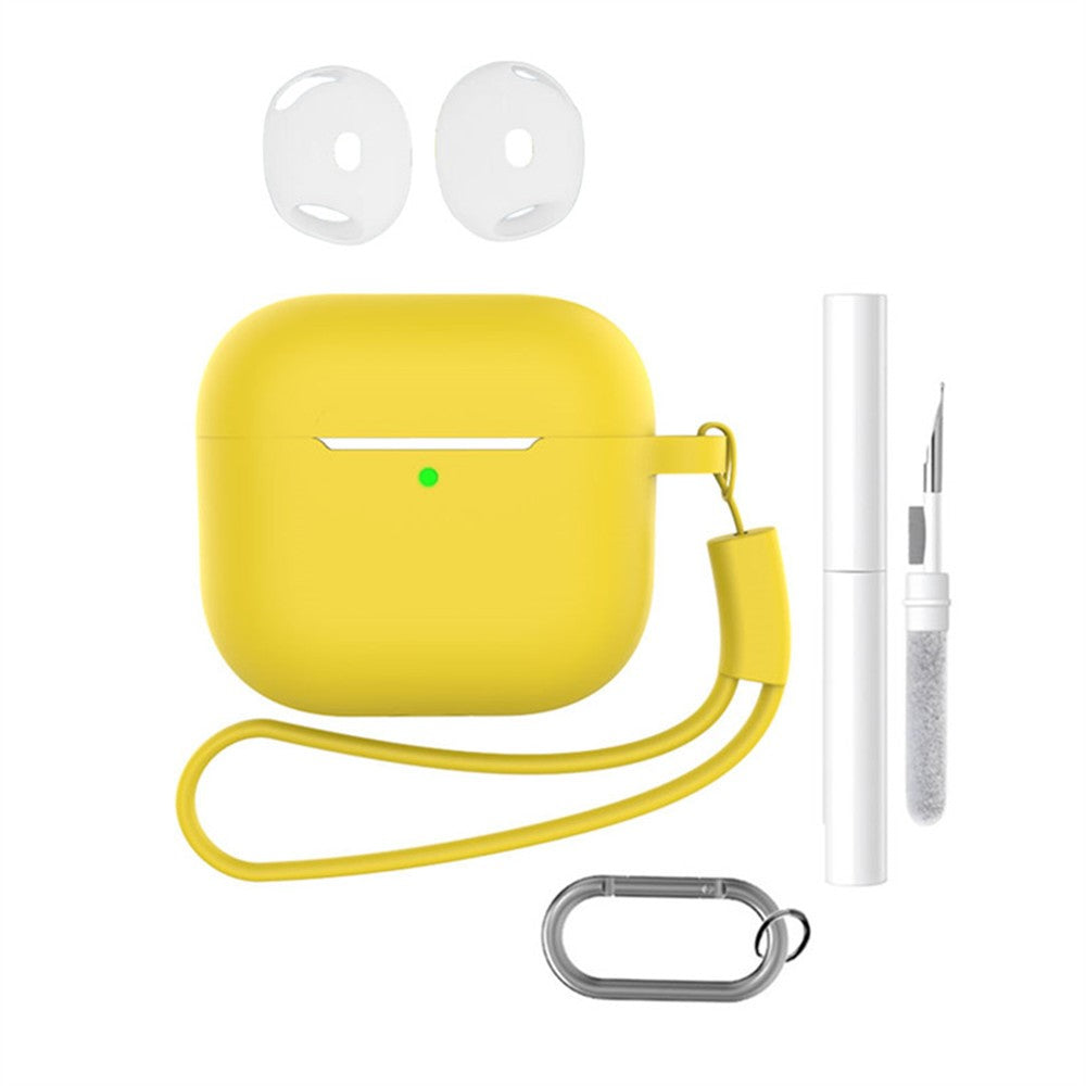 Compatible With  AirPods 5 / 4 Earphone Silicone Case Set with Anti-Lost Keychain, Strap, Ear Tips, Cleaning Pen - Yellow