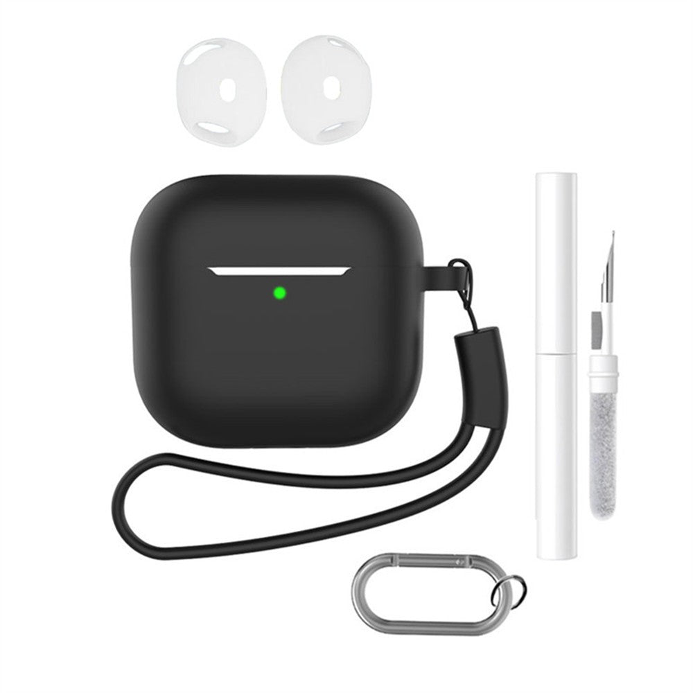 Compatible With  AirPods 5 / 4 Earphone Silicone Case Set with Anti-Lost Keychain, Strap, Ear Tips, Cleaning Pen - Black