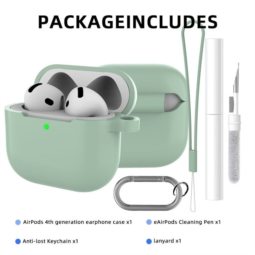 Compatible With  AirPods 5 / 4 Earphone Silicone Case Set with Anti-Lost Keychain, Strap, Ear Tips, Cleaning Pen - Black