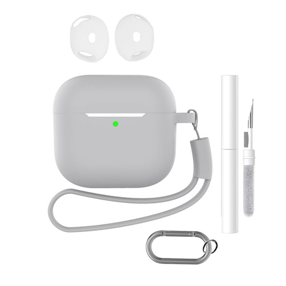 Compatible With  AirPods 5 / 4 Earphone Silicone Case Set with Anti-Lost Keychain, Strap, Ear Tips, Cleaning Pen - Grey