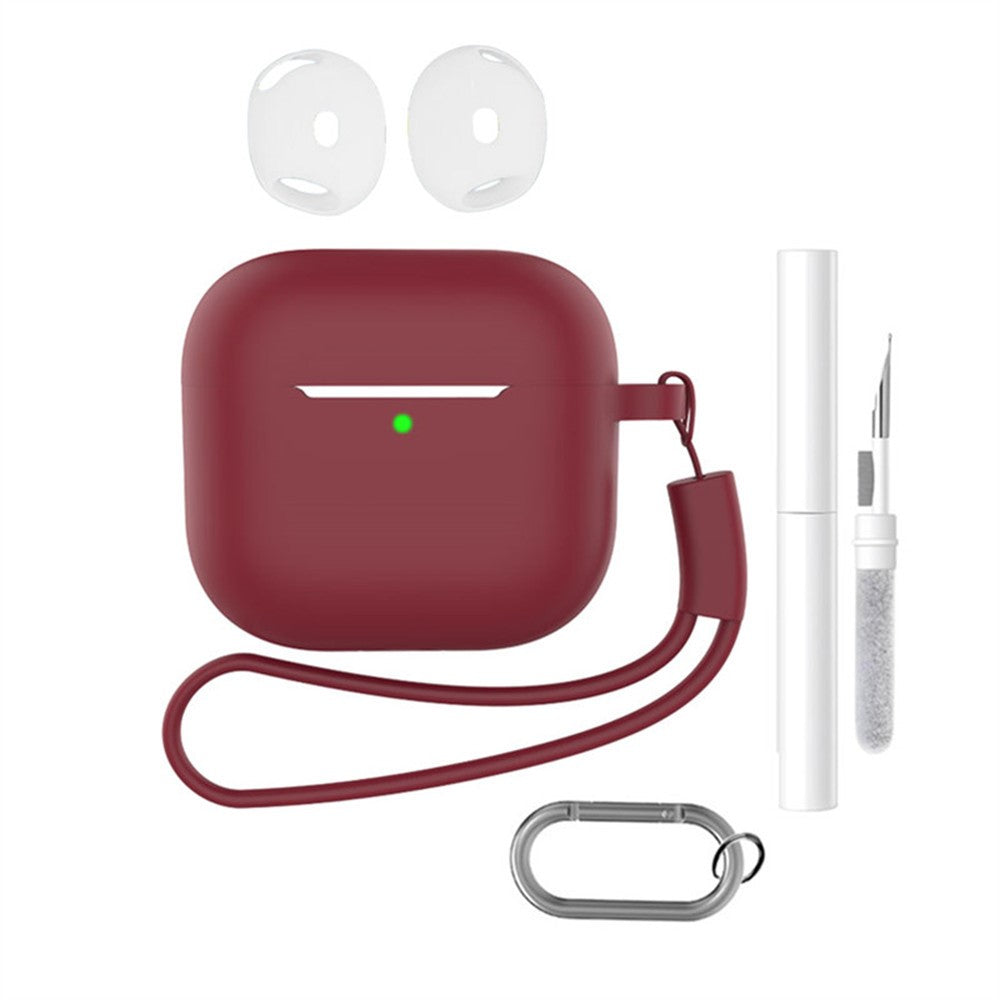 Compatible With  AirPods 5 / 4 Earphone Silicone Case Set with Anti-Lost Keychain, Strap, Ear Tips, Cleaning Pen - Wine Red