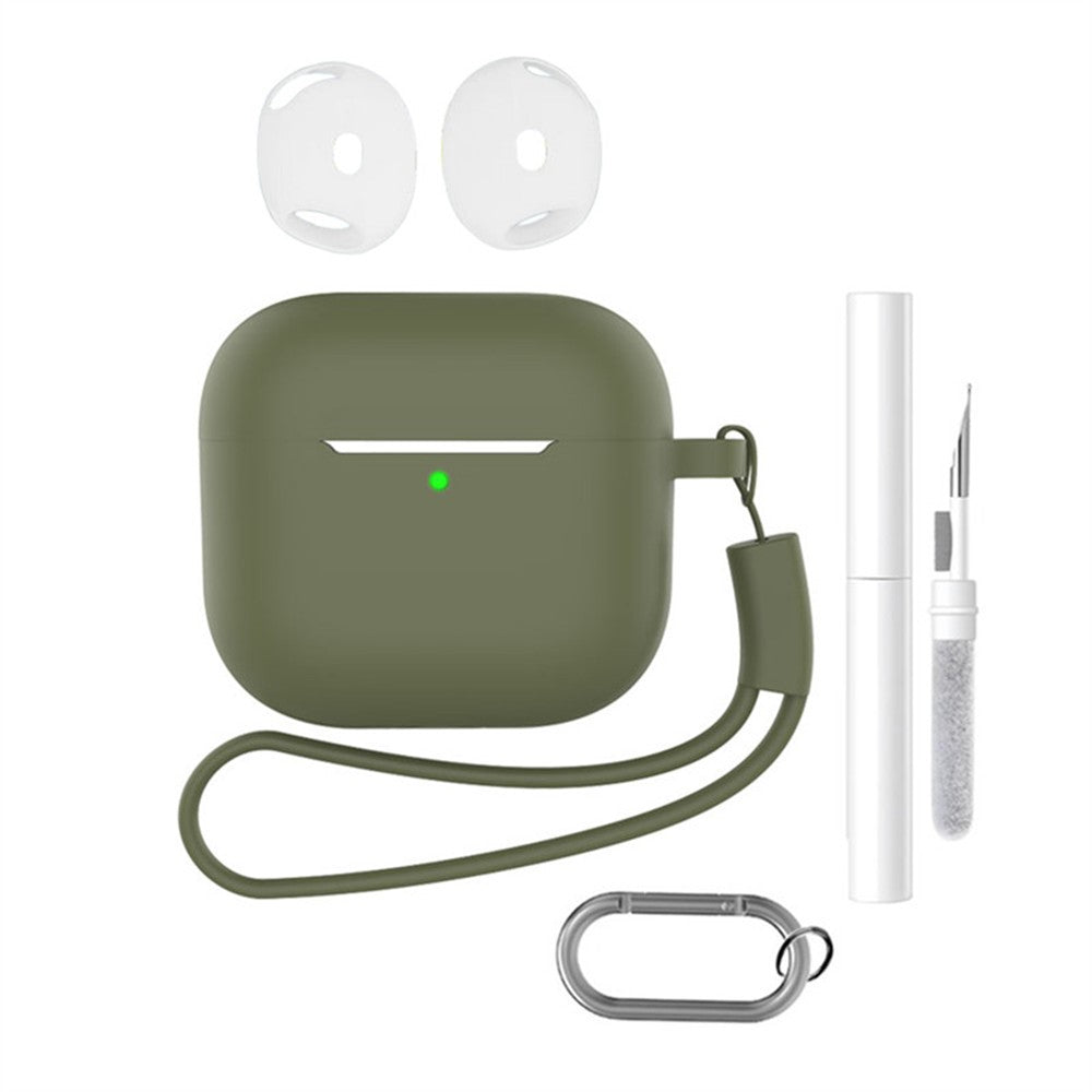Compatible With  AirPods 5 / 4 Earphone Silicone Case Set with Anti-Lost Keychain, Strap, Ear Tips, Cleaning Pen - Army Green