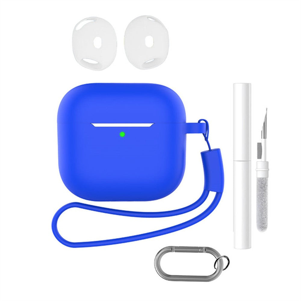 Compatible With  AirPods 5 / 4 Earphone Silicone Case Set with Anti-Lost Keychain, Strap, Ear Tips, Cleaning Pen - Blue
