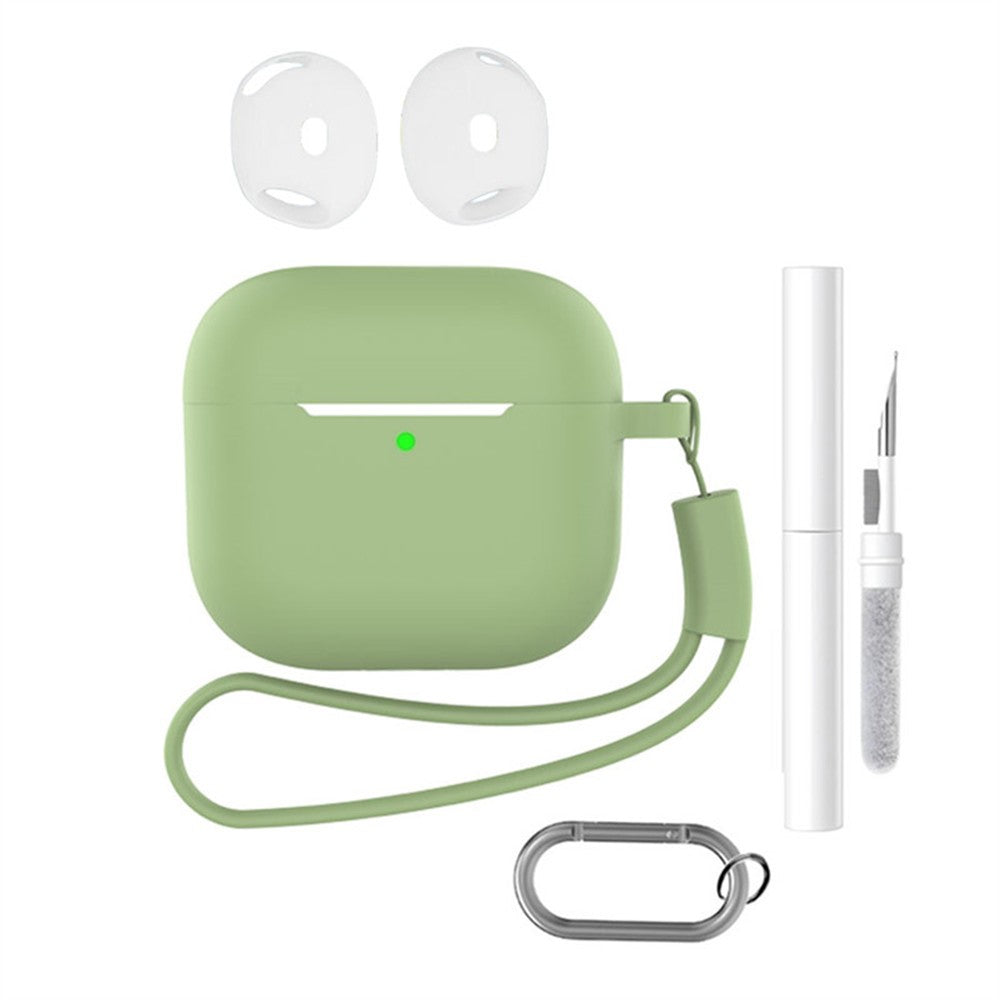 Compatible With  AirPods 5 / 4 Earphone Silicone Case Set with Anti-Lost Keychain, Strap, Ear Tips, Cleaning Pen - Matcha Green