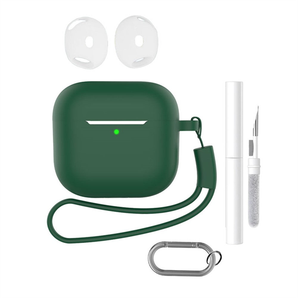 Compatible With  AirPods 5 / 4 Earphone Silicone Case Set with Anti-Lost Keychain, Strap, Ear Tips, Cleaning Pen - Blackish Green
