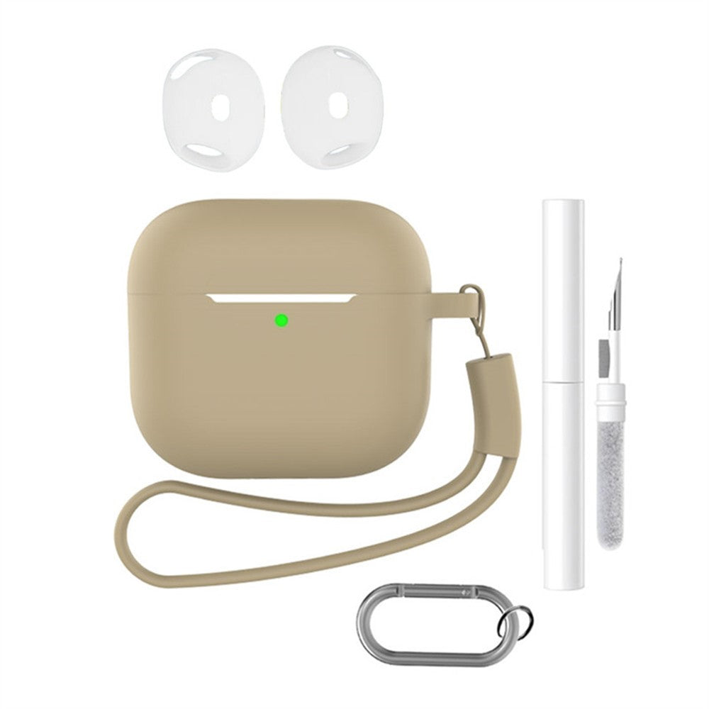 Compatible With  AirPods 5 / 4 Earphone Silicone Case Set with Anti-Lost Keychain, Strap, Ear Tips, Cleaning Pen - Milk Tea