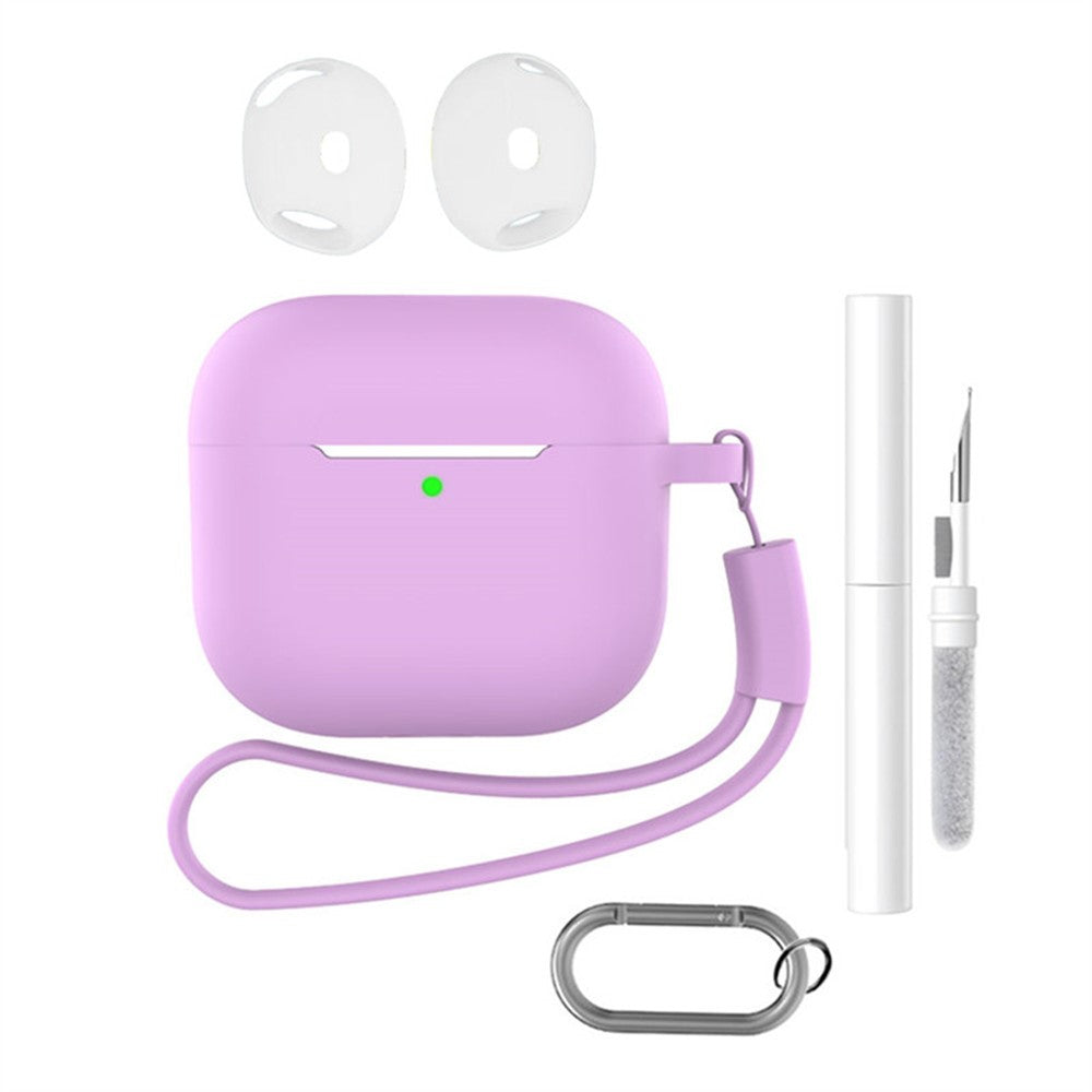 Compatible With  AirPods 5 / 4 Earphone Silicone Case Set with Anti-Lost Keychain, Strap, Ear Tips, Cleaning Pen - Lavender