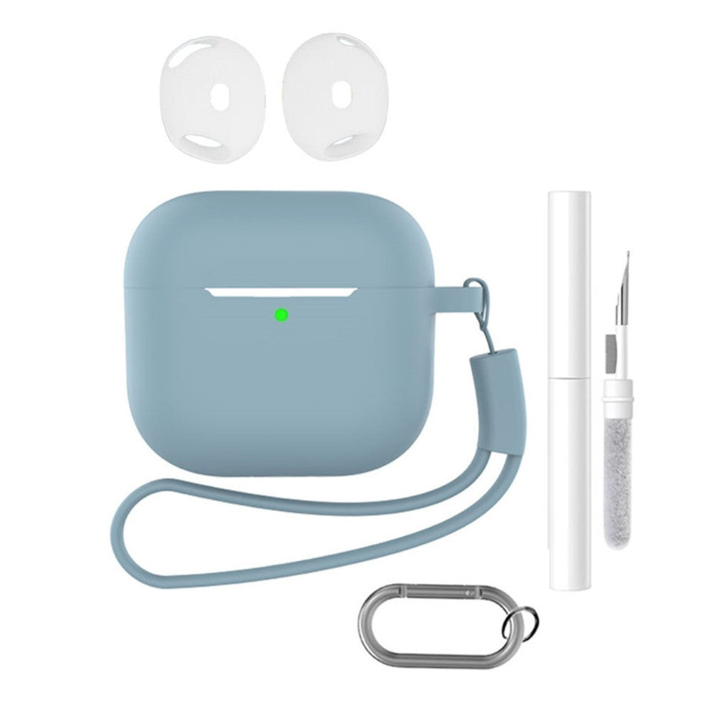Compatible With  AirPods 5 / 4 Earphone Silicone Case Set with Anti-Lost Keychain, Strap, Ear Tips, Cleaning Pen - Denim Blue