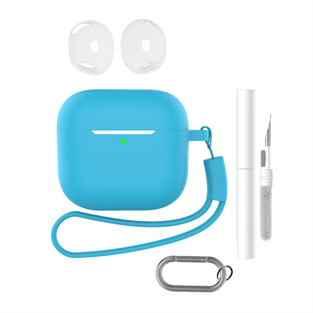 Compatible With  AirPods 5 / 4 Earphone Silicone Case Set with Anti-Lost Keychain, Strap, Ear Tips, Cleaning Pen - Sky Blue