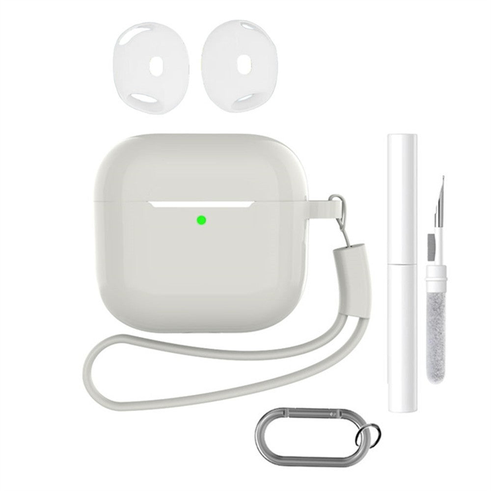 Compatible With  AirPods 5 / 4 Earphone Silicone Case Set with Anti-Lost Keychain, Strap, Ear Tips, Cleaning Pen - Transparent