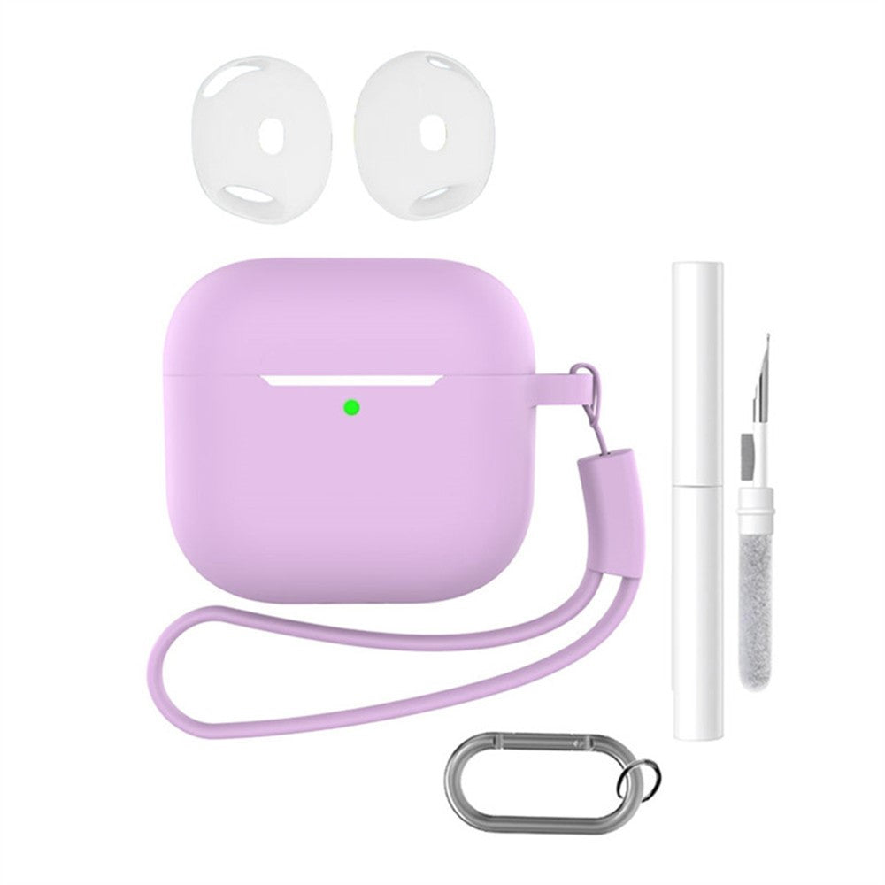 Compatible With  AirPods 5 / 4 Earphone Silicone Case Set with Anti-Lost Keychain, Strap, Ear Tips, Cleaning Pen - Light Purple