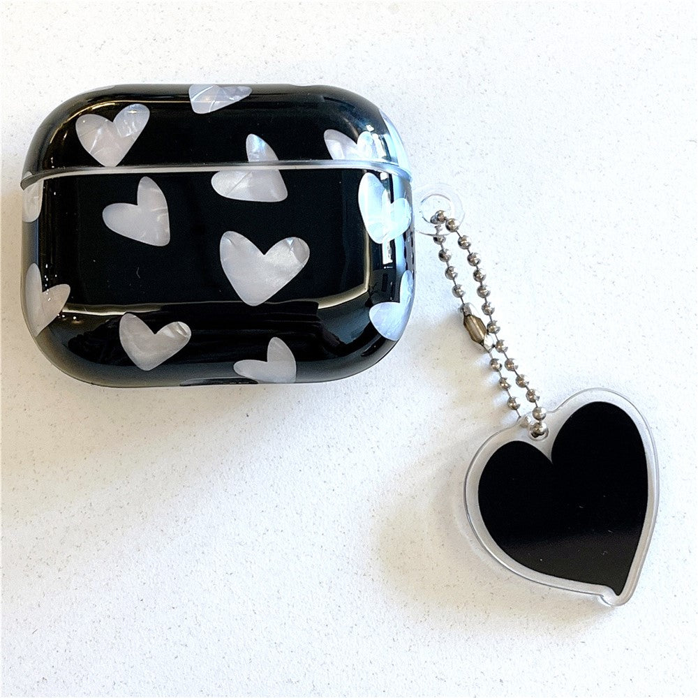 Compatible With  AirPods 5 / 4 Earphone Case Shell Pattern Heart TPU Cover with Heart Pendant - Black