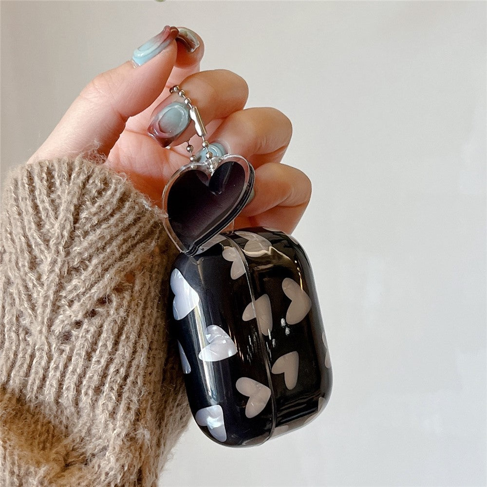 Compatible With  AirPods 5 / 4 Earphone Case Shell Pattern Heart TPU Cover with Heart Pendant - Black