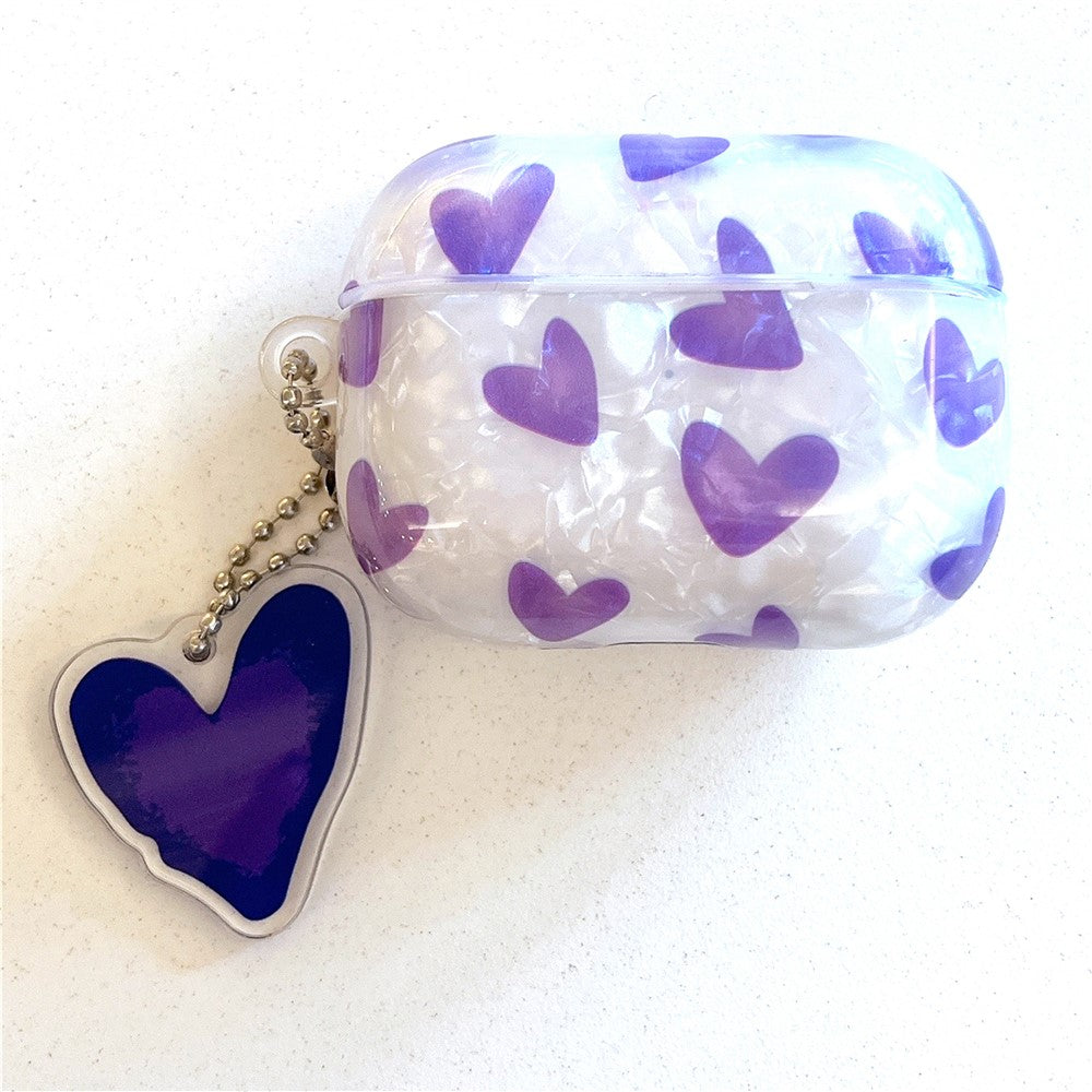 Compatible With  AirPods 5 / 4 Earphone Case Shell Pattern Heart TPU Cover with Heart Pendant - Purple