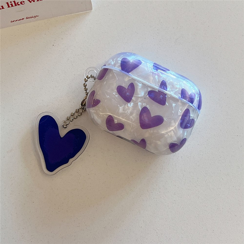 Compatible With  AirPods 5 / 4 Earphone Case Shell Pattern Heart TPU Cover with Heart Pendant - Purple