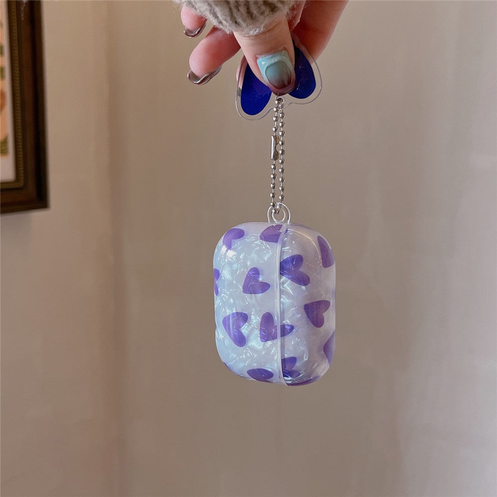 Compatible With  AirPods 5 / 4 Earphone Case Shell Pattern Heart TPU Cover with Heart Pendant - Purple