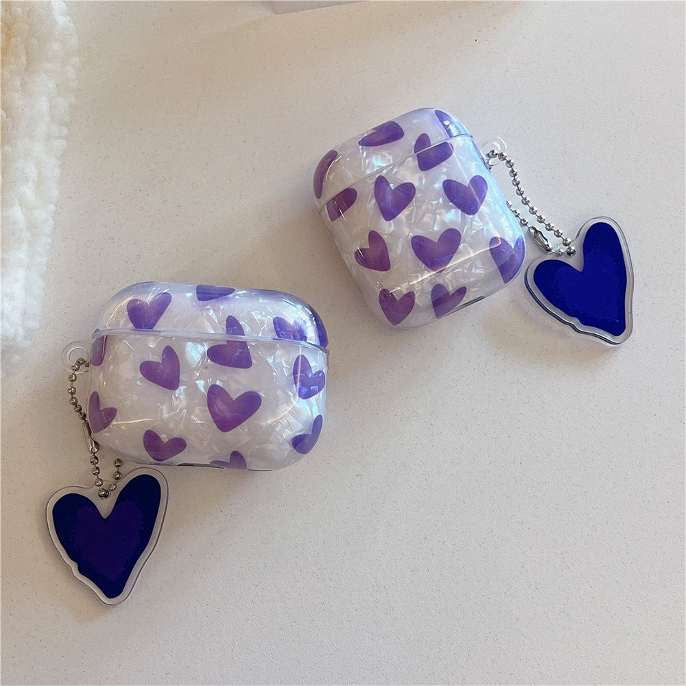 Compatible With  AirPods 5 / 4 Earphone Case Shell Pattern Heart TPU Cover with Heart Pendant - Purple
