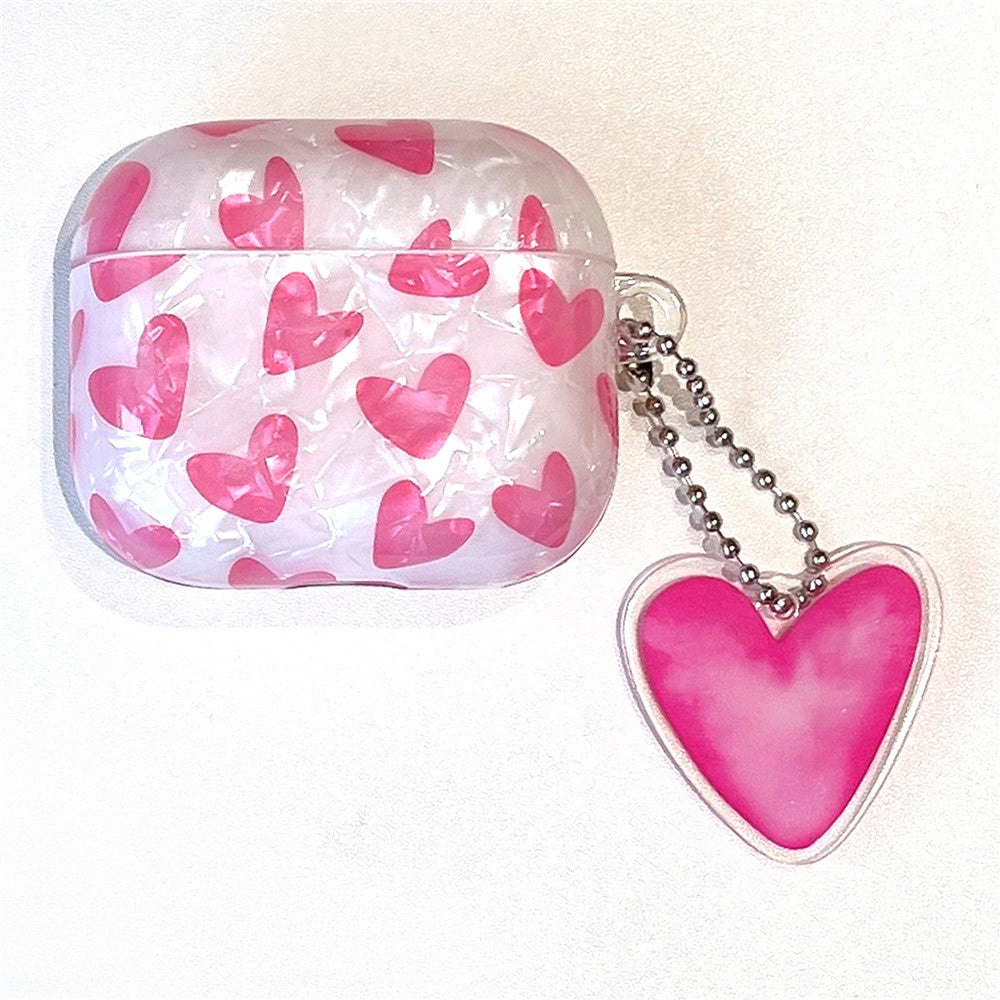 Compatible With  AirPods 5 / 4 Earphone Case Shell Pattern Heart TPU Cover with Heart Pendant - Rose