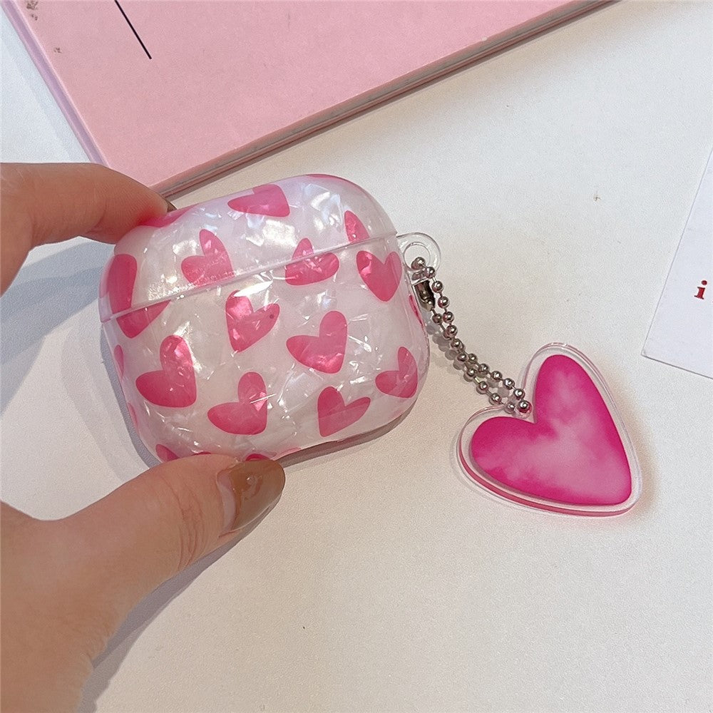 Compatible With  AirPods 5 / 4 Earphone Case Shell Pattern Heart TPU Cover with Heart Pendant - Rose