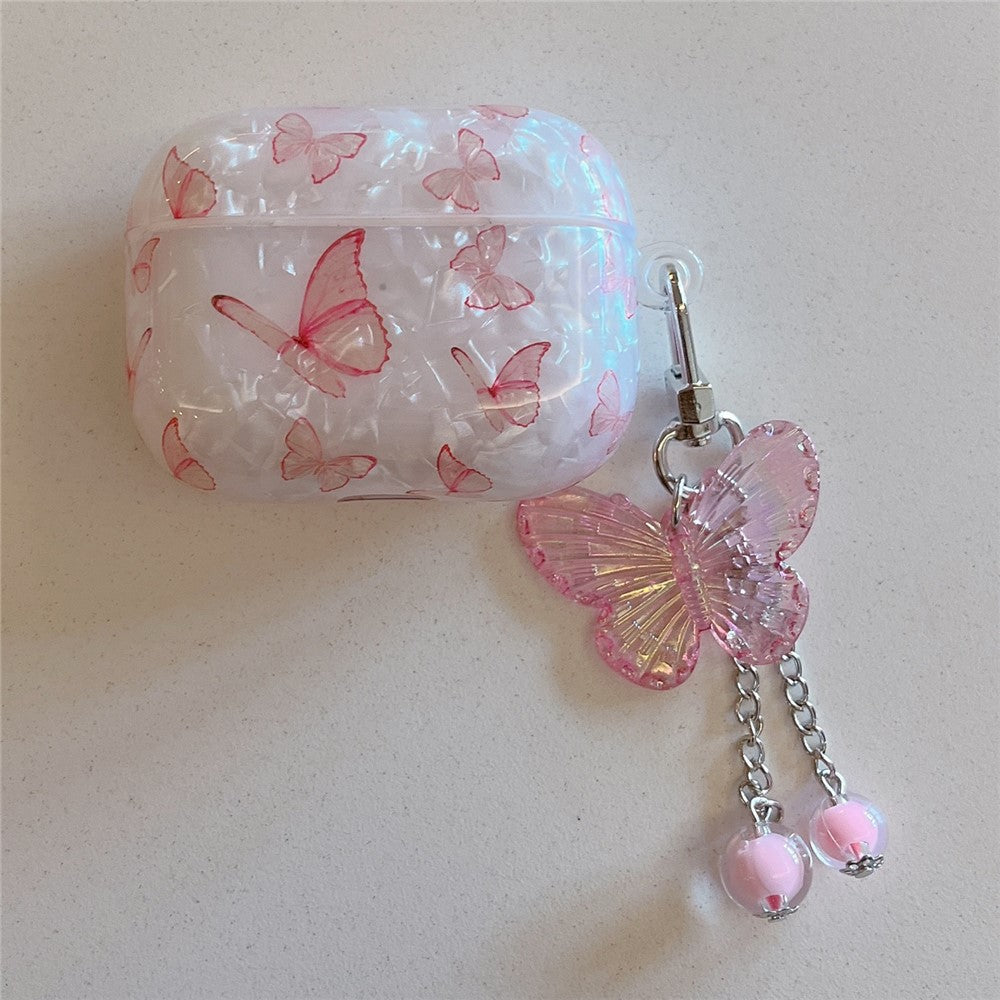 Compatible With  AirPods 5 / 4 Earphone Case Shell Texture Butterfly Pattern TPU Protective Cover with  Pendant Accessory