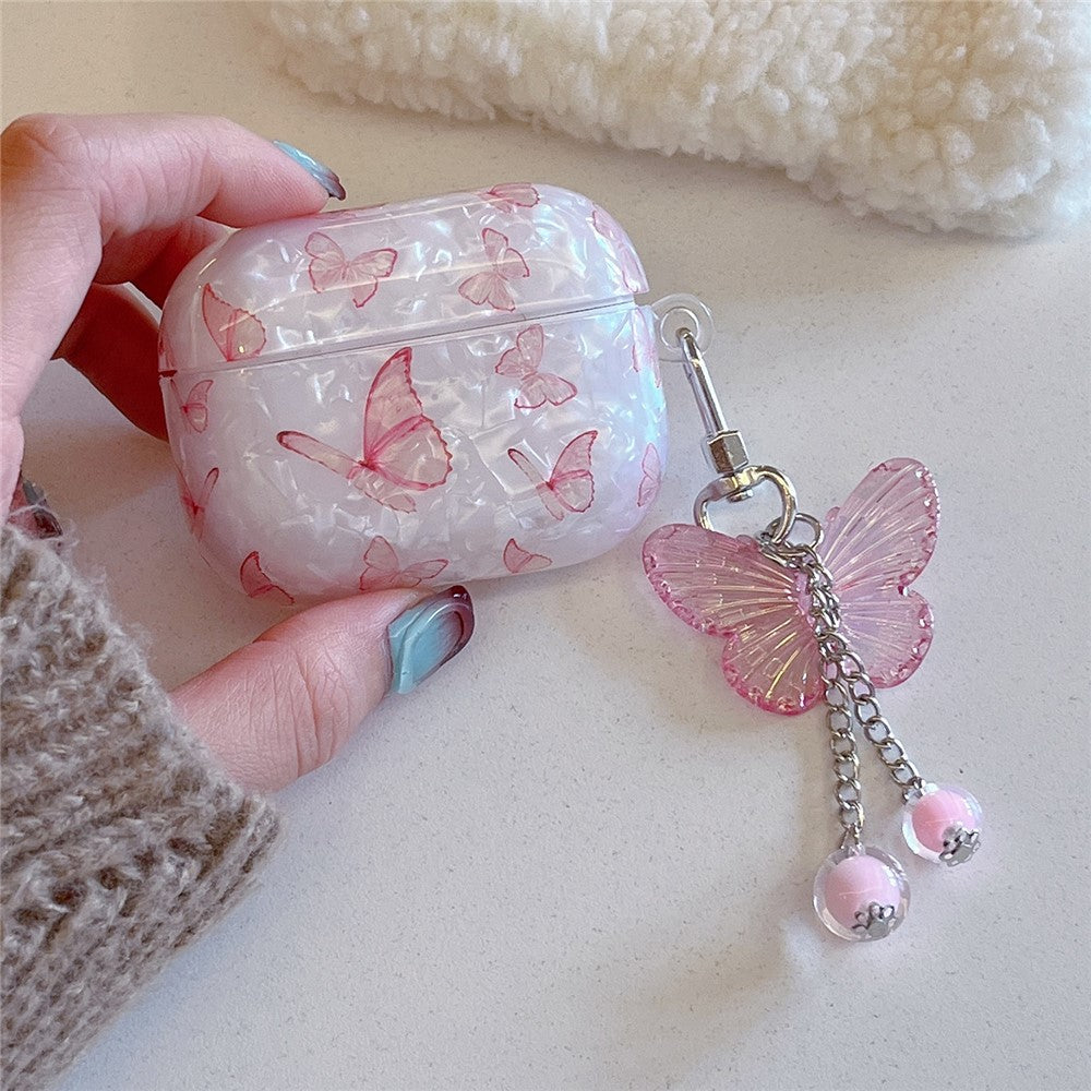 Compatible With  AirPods 5 / 4 Earphone Case Shell Texture Butterfly Pattern TPU Protective Cover with  Pendant Accessory