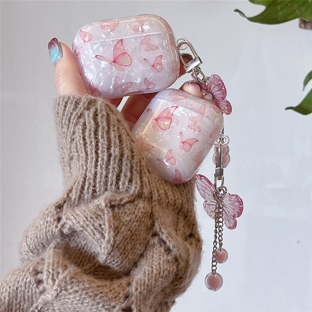 Compatible With  AirPods 5 / 4 Earphone Case Shell Texture Butterfly Pattern TPU Protective Cover with  Pendant Accessory