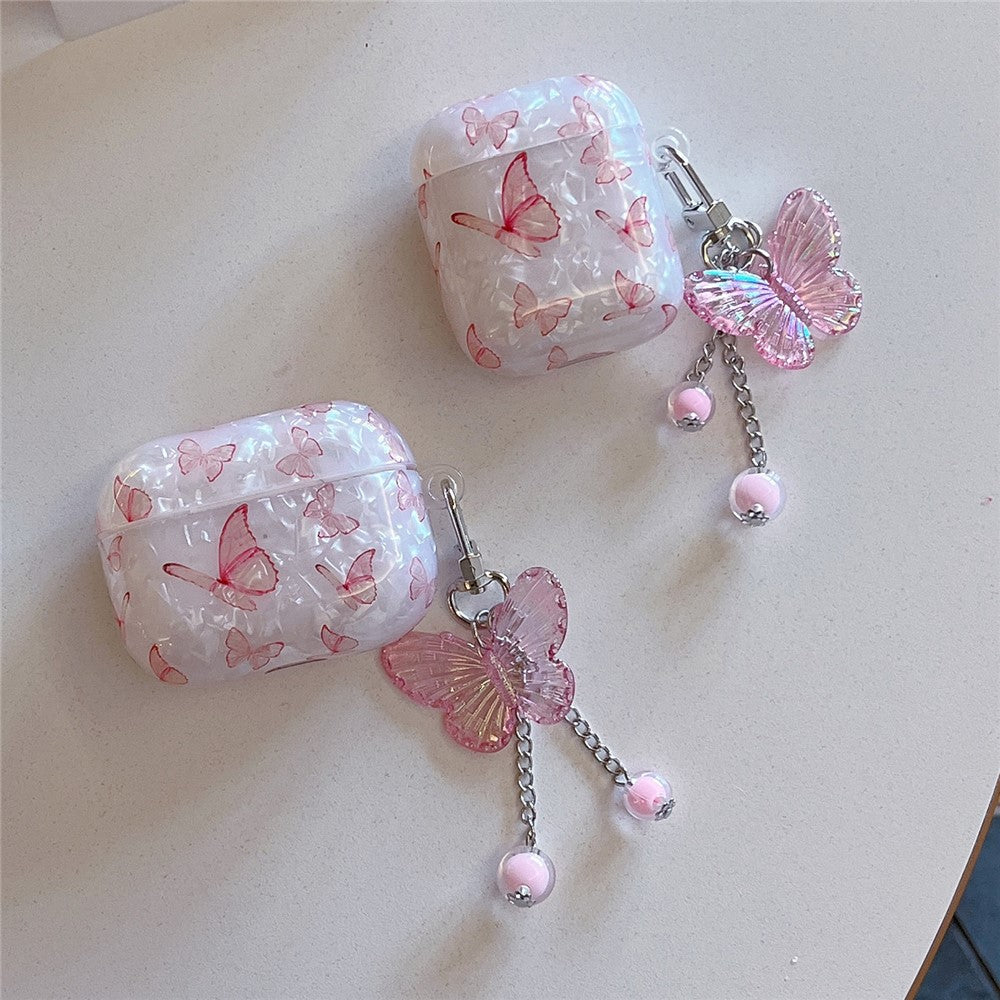 Compatible With  AirPods 5 / 4 Earphone Case Shell Texture Butterfly Pattern TPU Protective Cover with  Pendant Accessory