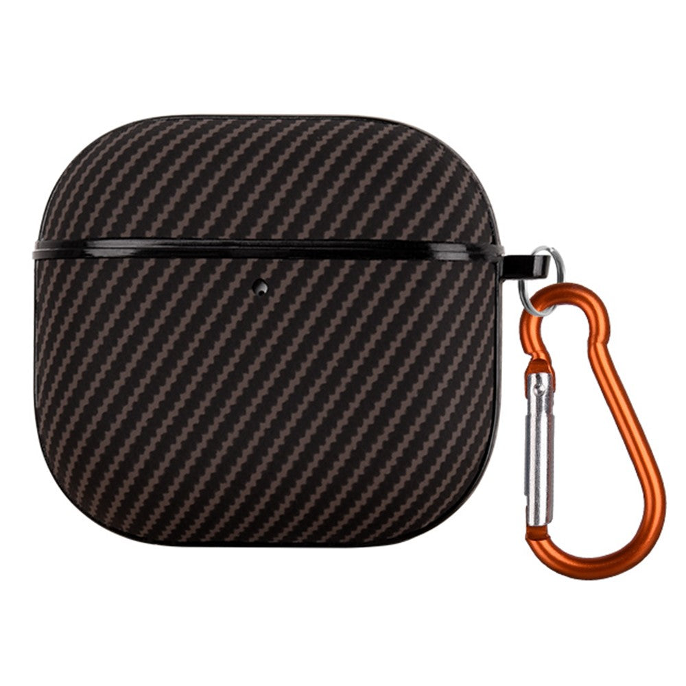 Compatible With  AirPods 5 / 4 Case Carbon Fiber Texture TPU PU Earbuds Protective Cover with Hook - Brown