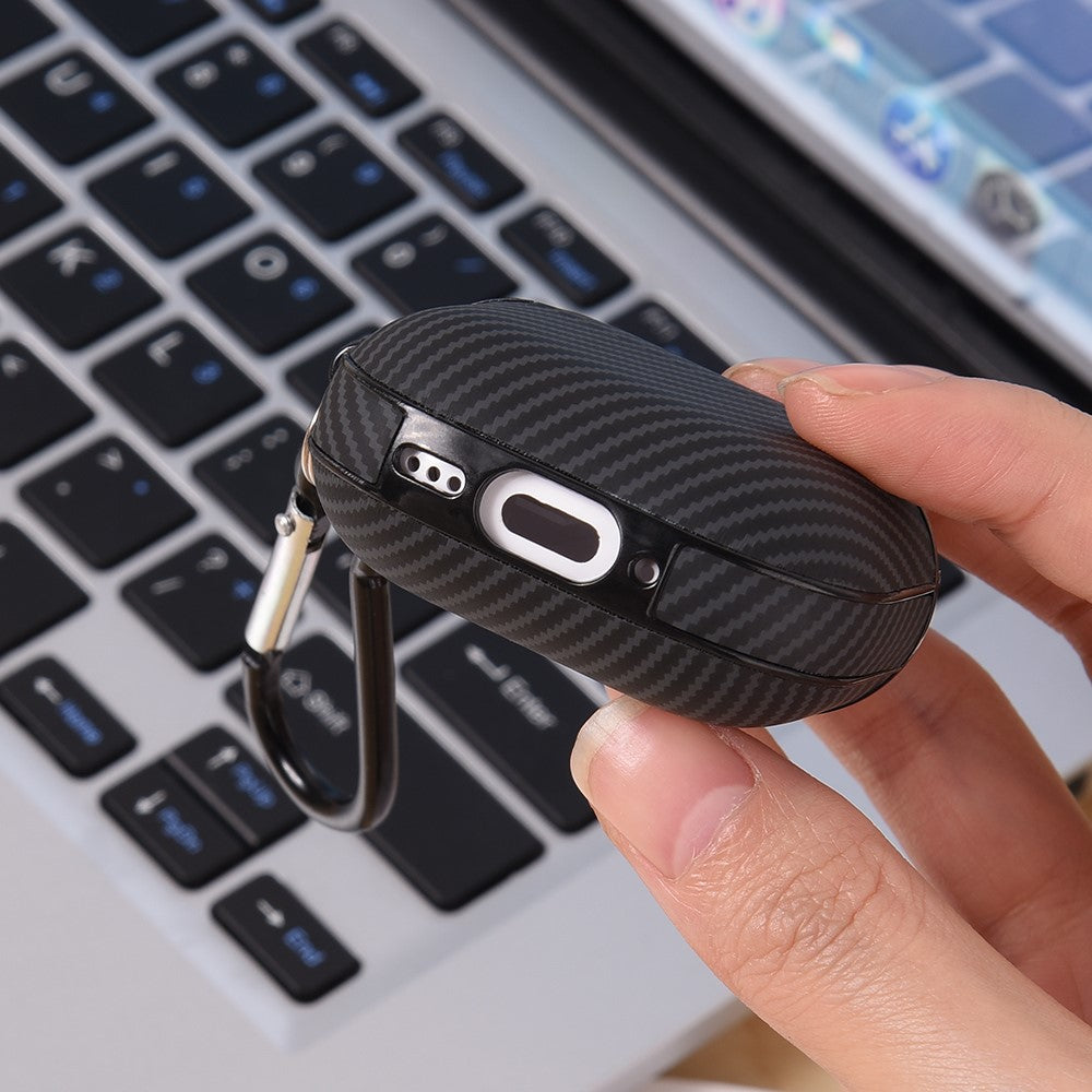 Compatible With  AirPods 5 / 4 Case Carbon Fiber Texture TPU PU Earbuds Protective Cover with Hook - Brown