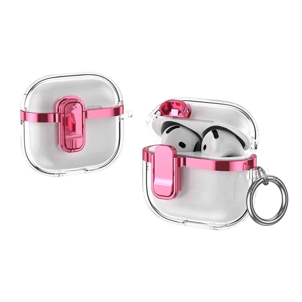 Compatible With  AirPods 5 / 4 Case with Lock Buckle TPU + PC Clear Electroplated Earphone Cover with Hook - Pink