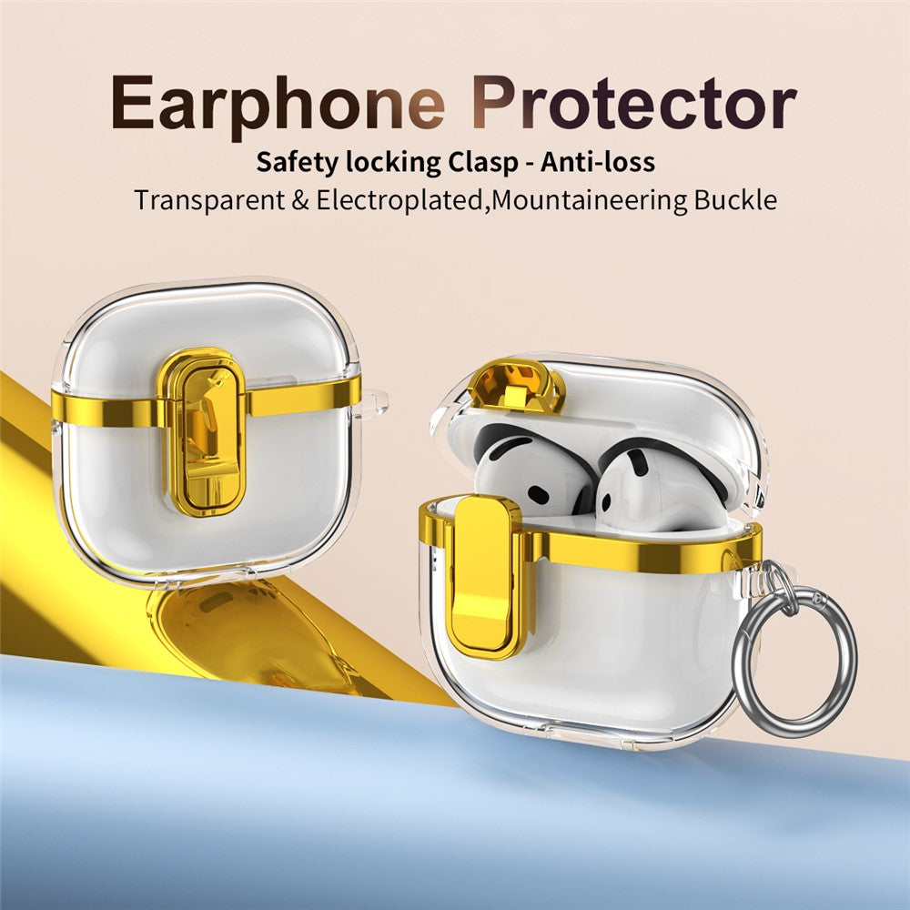 Compatible With  AirPods 5 / 4 Case with Lock Buckle TPU + PC Clear Electroplated Earphone Cover with Hook - Pink